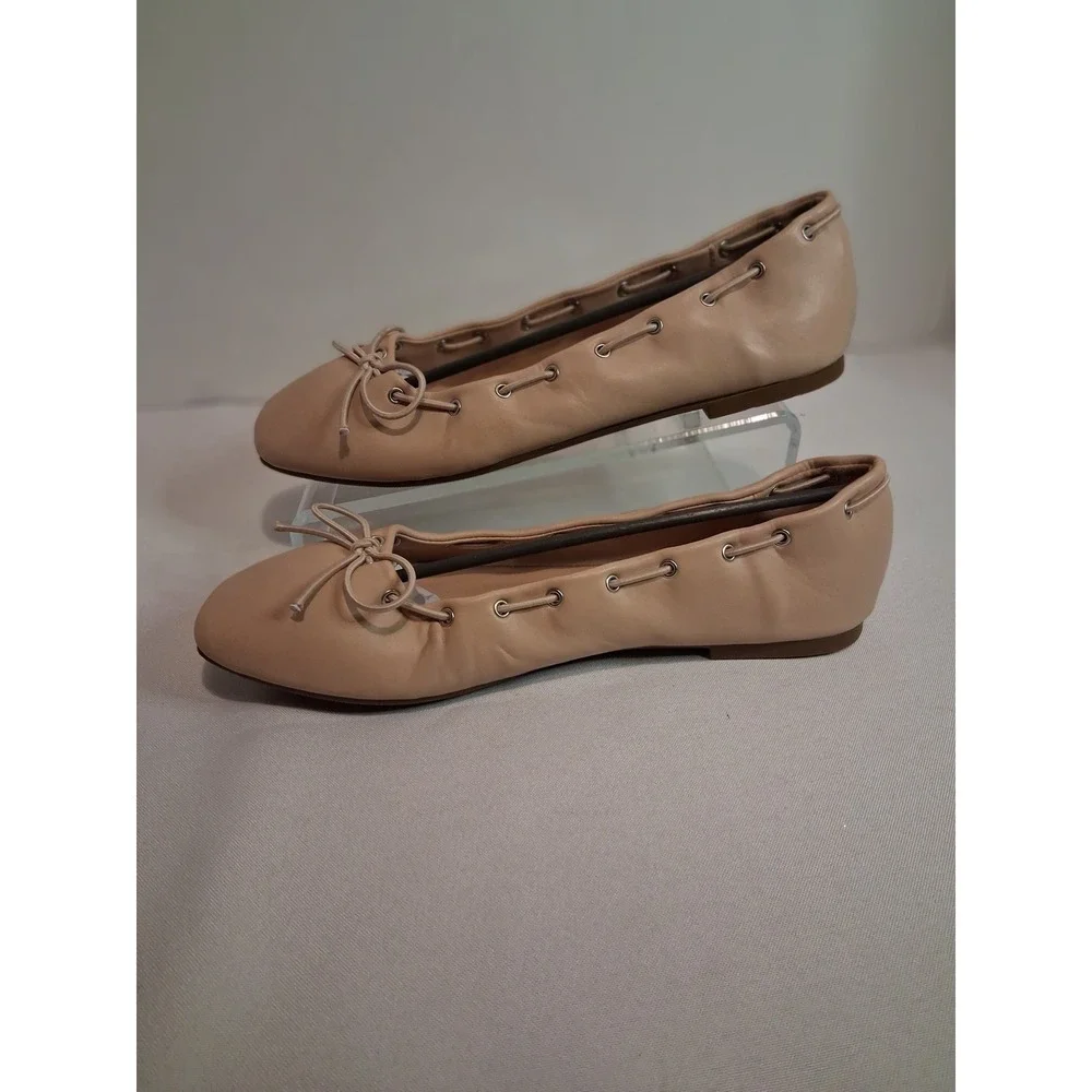 Dream Pairs Women's Beige Faux Leather Ballet Flats Bow Square Toe Size 10